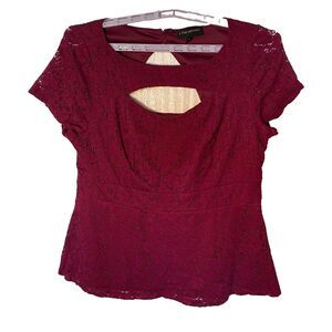 Lane‎ Bryant Lace Peplum Stretch Top Women's Size 18 Burgundy Lace Lined